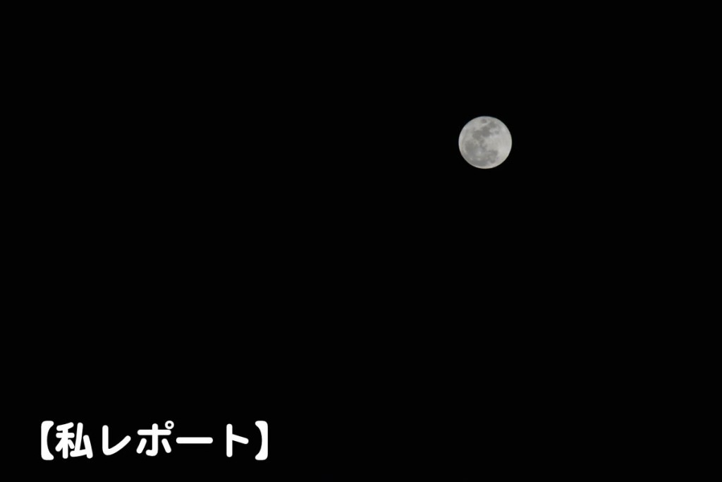 夜６時半の満月は低い位置で輝いていました。