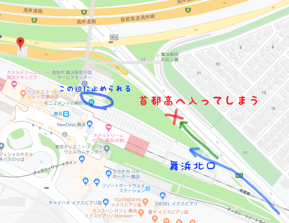 舞浜駅北口への入り方(地図:Google Map)